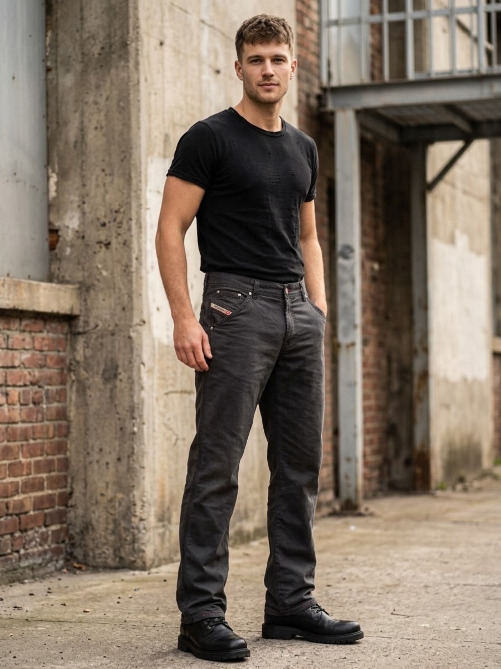 Diesel Industry Mens Black Pants Size 36x32 Linen Cotton Blend Button Fly Y2K